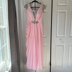 Pink Cap Sleeve Beaded Sparkly Gown